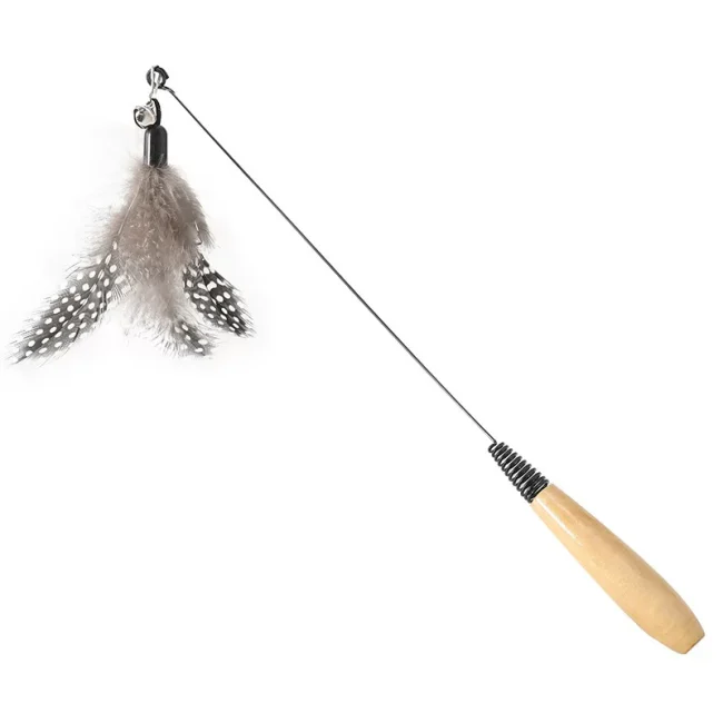 CFA赛级 木柄弹簧逗猫棒羽毛铃铛替换头可拆卸互动宠物猫咪玩具