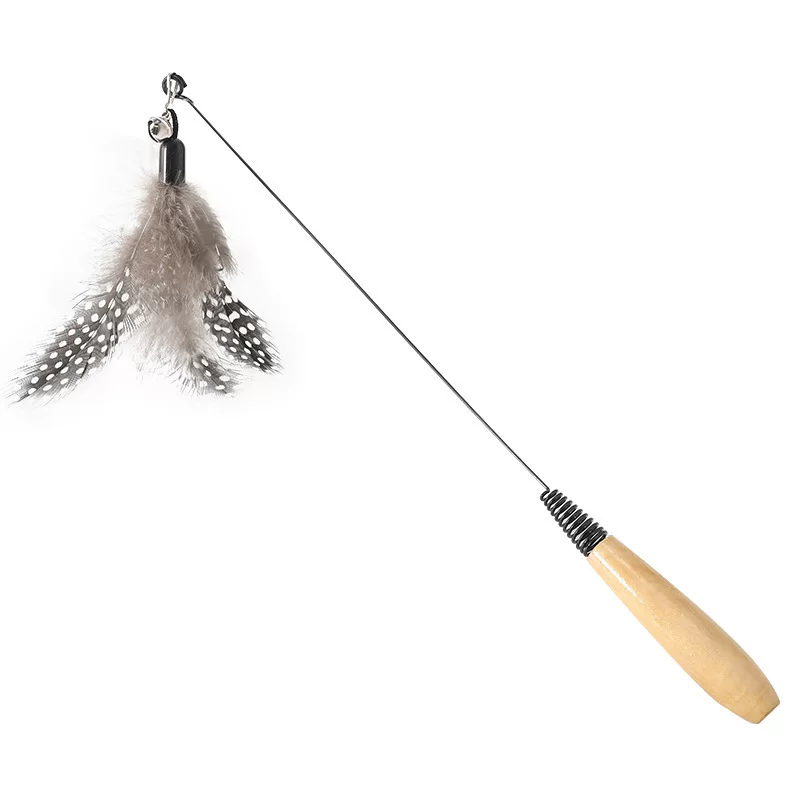 CFA赛级 木柄弹簧逗猫棒羽毛铃铛替换头可拆卸互动宠物猫咪玩具细节展示图4