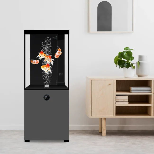 迪顺新款鱼缸一体式超白玻璃底滤金鱼缸落地客厅家用立式水族箱