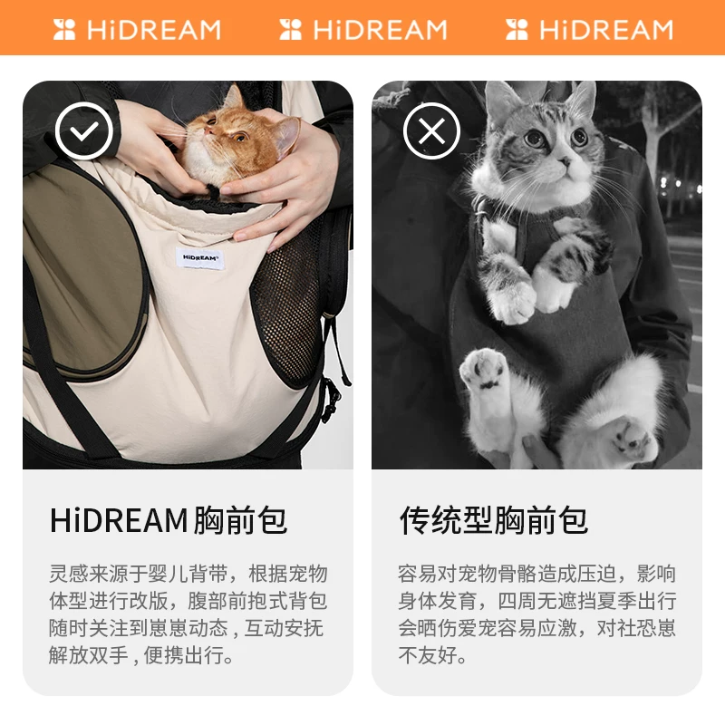 HiDREAM猫背包宠物外出托特前置透气尼龙猫包出门猫洗澡便携双肩细节展示图4