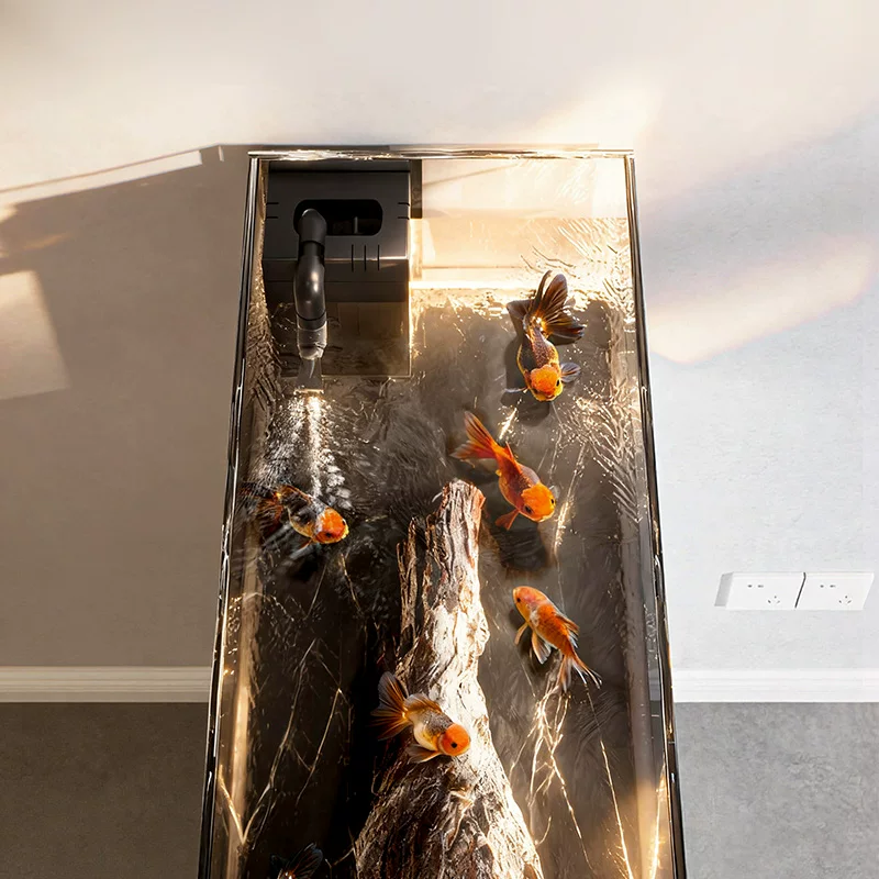 yee溪流鱼缸客厅2026新款超白玻璃家用小型底滤金鱼缸底滤造景缸细节展示图2