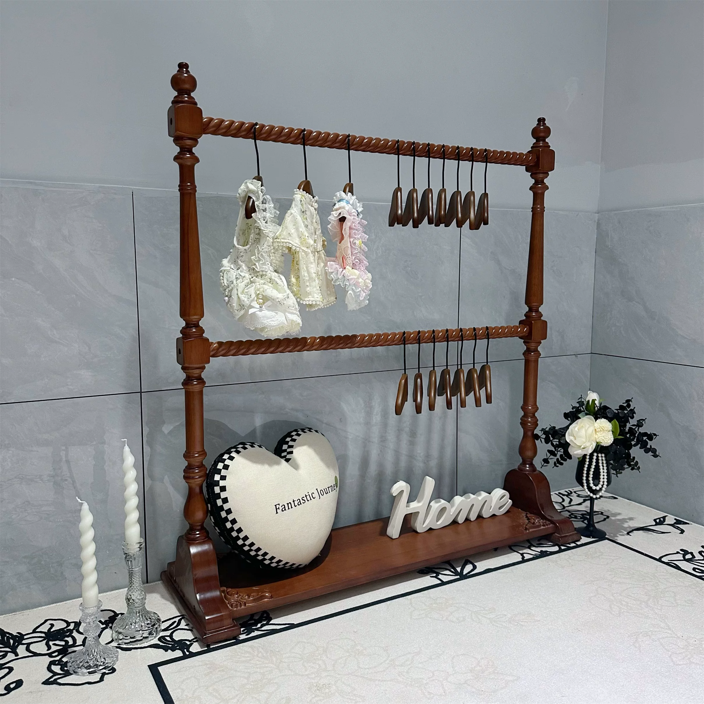 一芯有宠®美式复古实木宠物衣架狗狗衣帽架猫咪收纳架罗马柱衣架细节展示图4