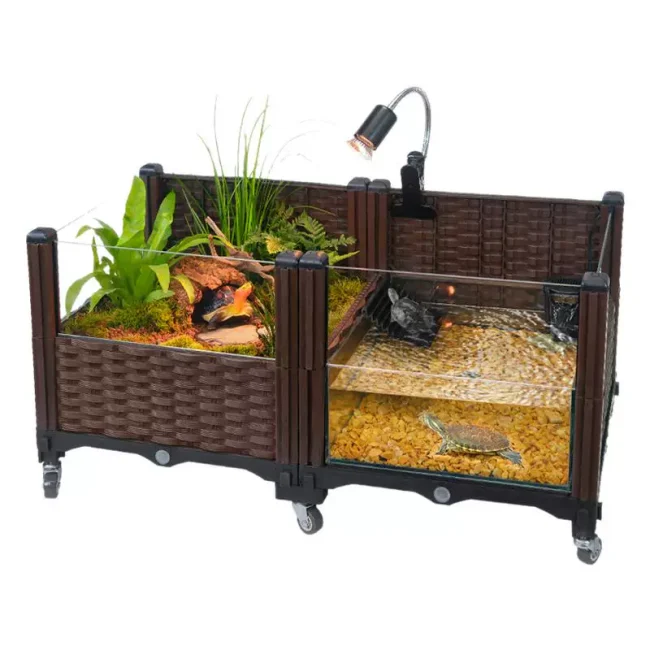 生态乌龟缸大型造景家用养龟黄缘专用玻璃饲养箱带晒台种植箱别墅