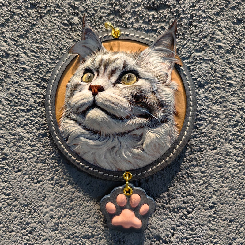 皮雕宠物纪念品芝汇皮雕缅因饰品猫狗挂牌钥匙扣纯手工真皮挂件细节展示图2