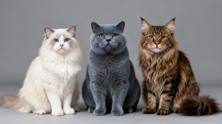 多种猫咪品种对比，布偶英短缅因猫