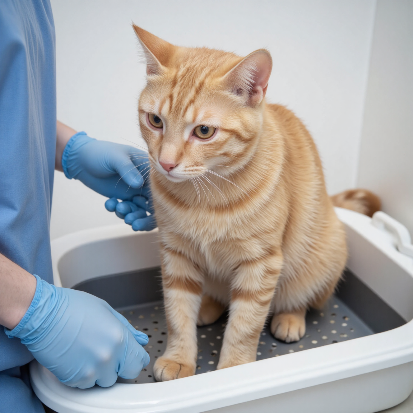 猫咪在猫砂盆内用力排便困难，便秘症状表现识别