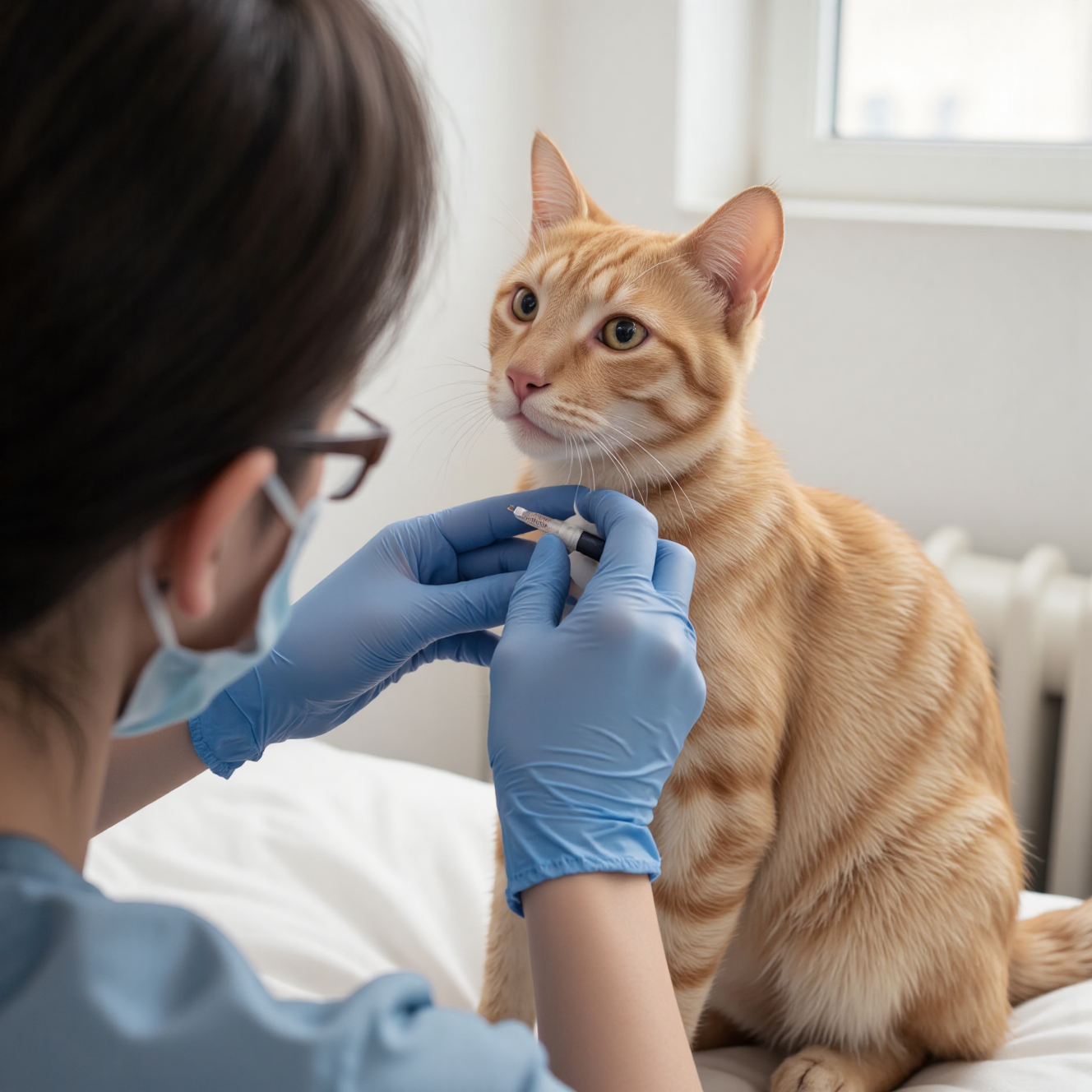 猫咪糖尿病症状多饮多尿体重下降，兽医为猫检查血糖