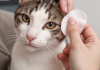 猫咪眼睛健康状态对比，正常棕色眼屎和黄绿色异常分泌物