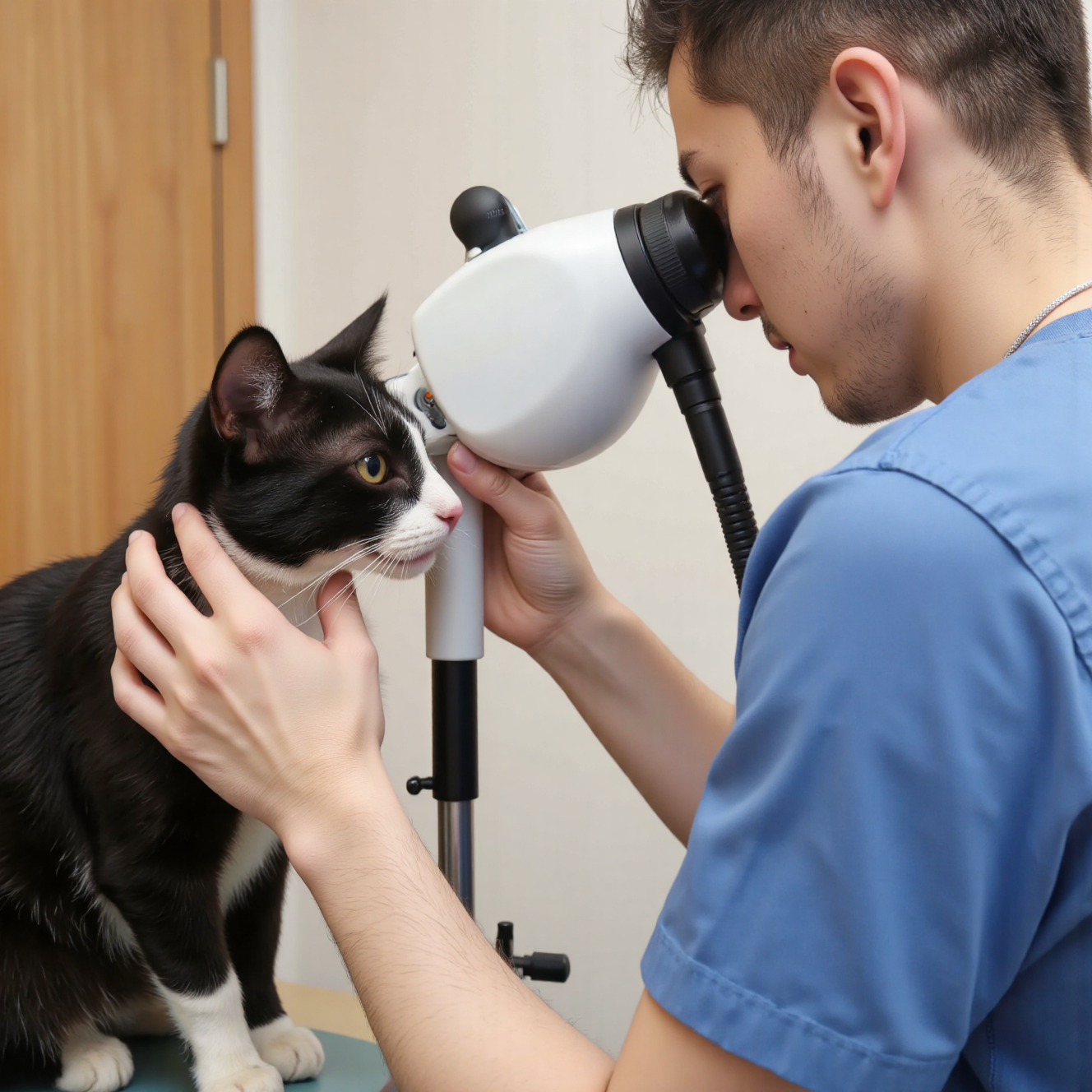 主人用生理盐水棉球清洁猫咪眼部,猫眼护理正确操作