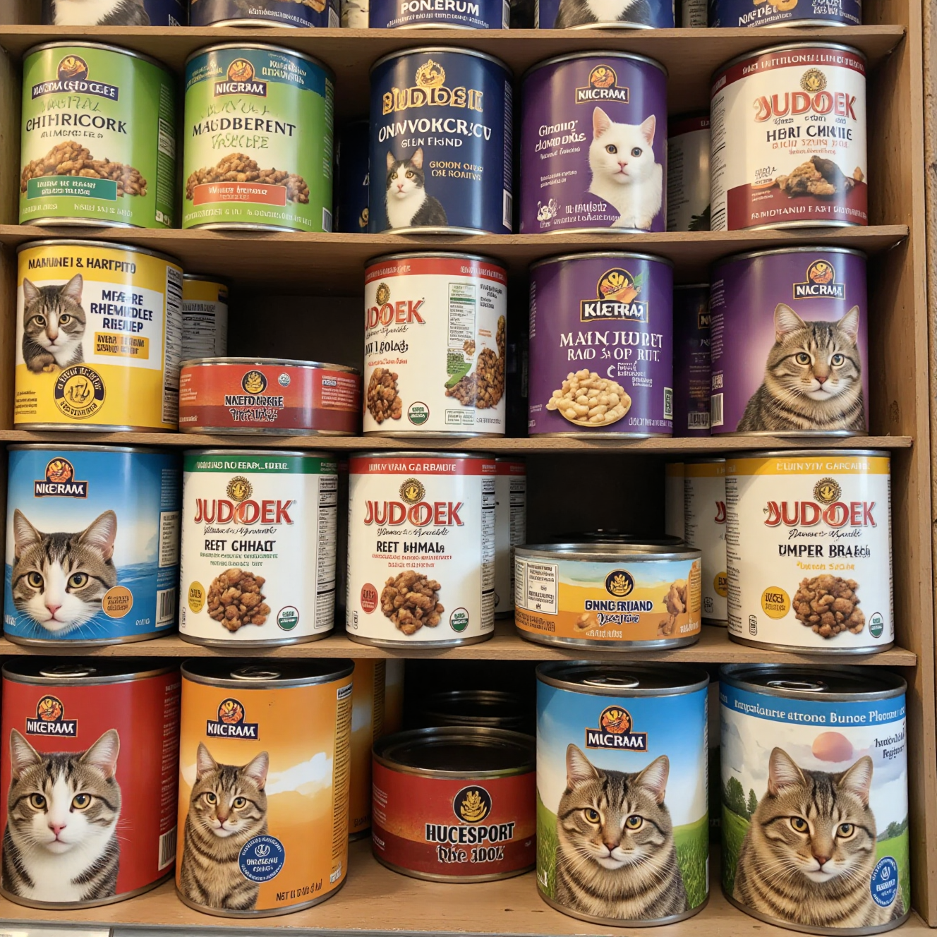 宠物店展示多款猫粮品牌,猫咪干粮湿粮营养成分对比