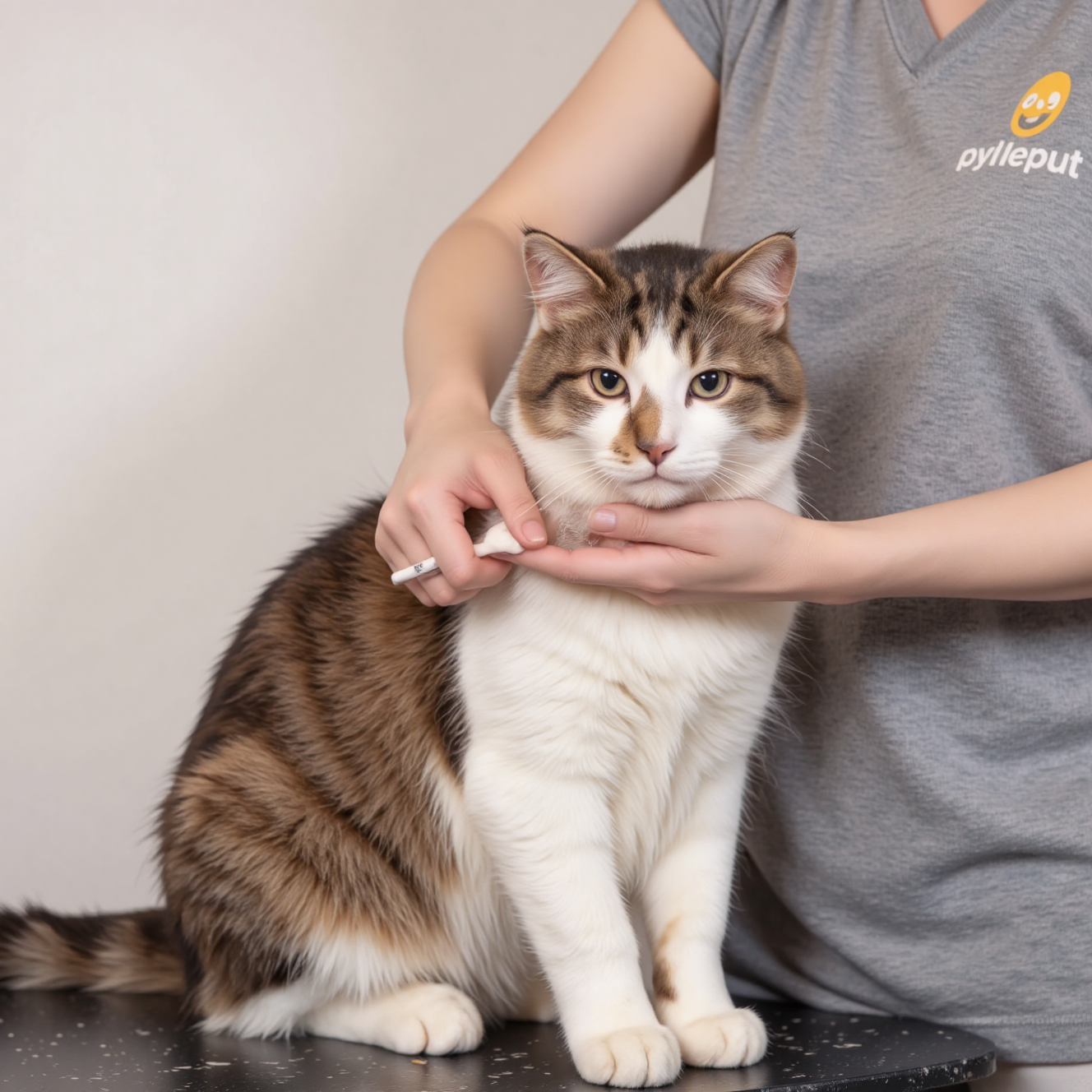 主人用梳毛手套为长毛猫梳毛，预防猫咪毛球问题