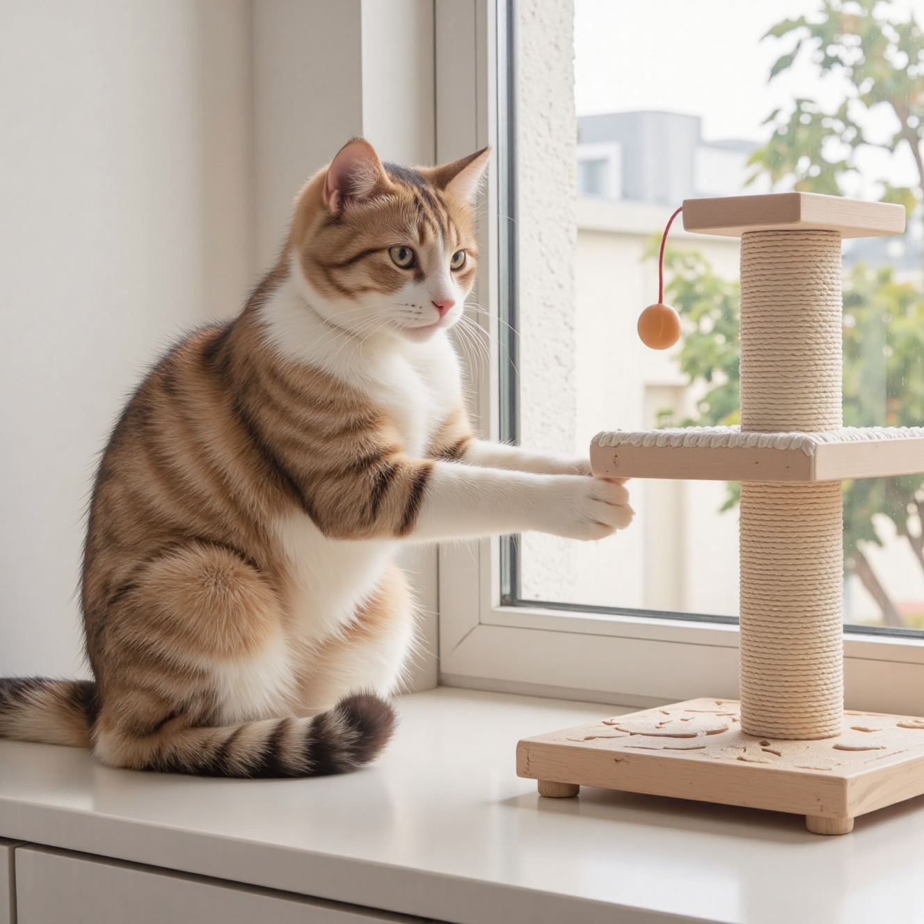 猫咪丰容产品猫爬架益智喂食器逗猫棒窗边栖架展示