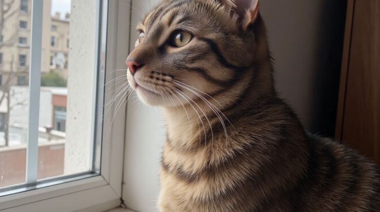 无聊的室内猫咪发呆望着窗外，猫咪环境刺激不足