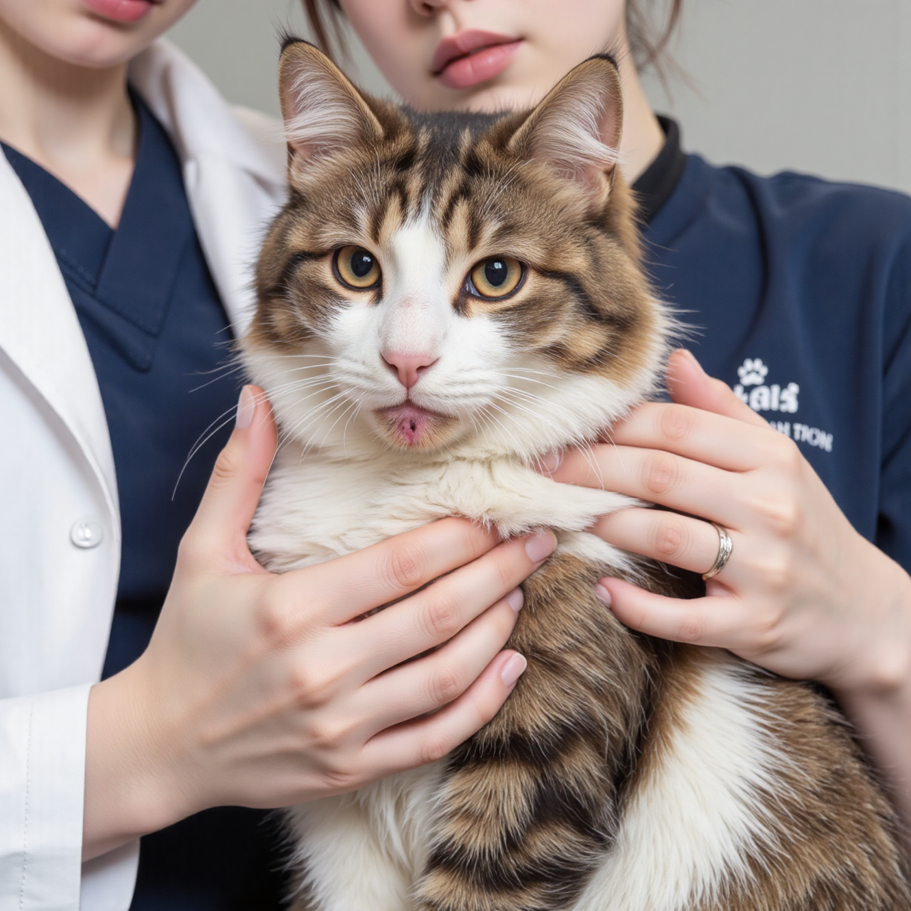 兽医检查猫咪皮肤病变脱毛红肿，猫咪皮炎诊断
