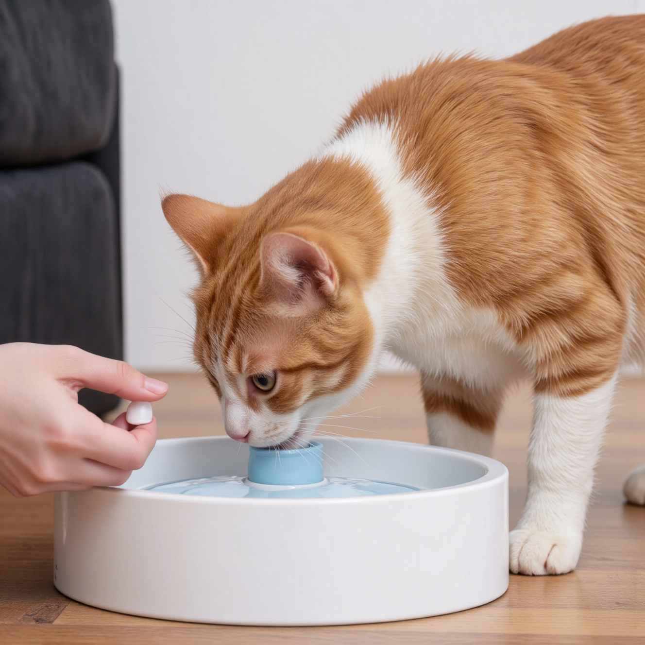 猫咪在饮水机旁喝水,泌尿系统健康预防保持充足水分摄入