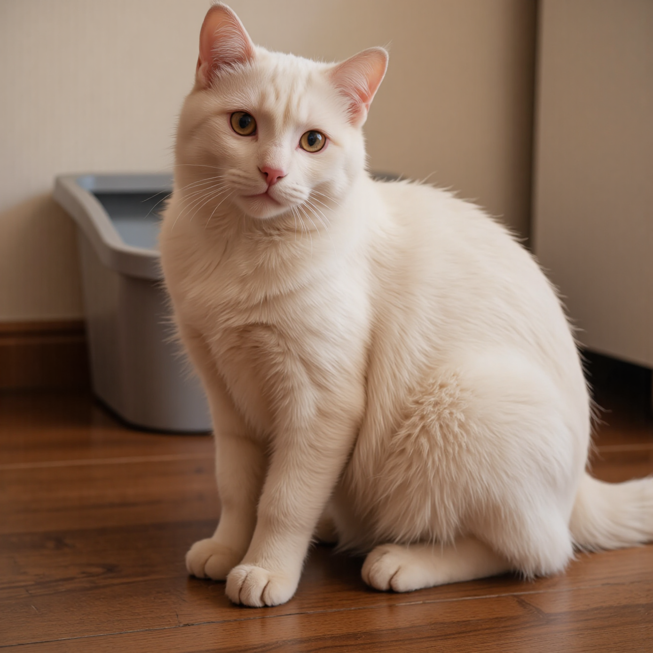 猫咪在猫砂盆旁，泌尿健康观察