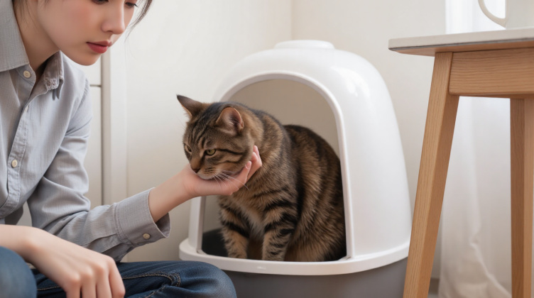 猫咪在猫砂盆里努力排尿但无法排出，泌尿堵塞紧急情况