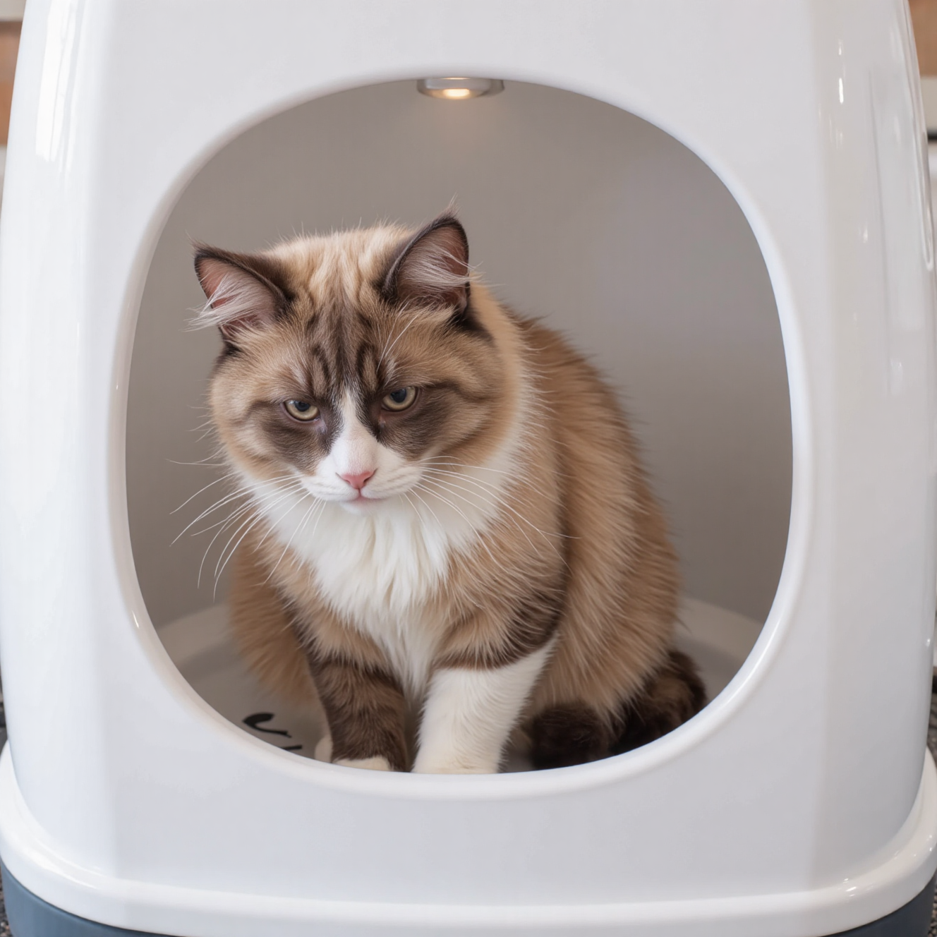 猫咪在猫砂盆里努力排尿，泌尿系统问题症状