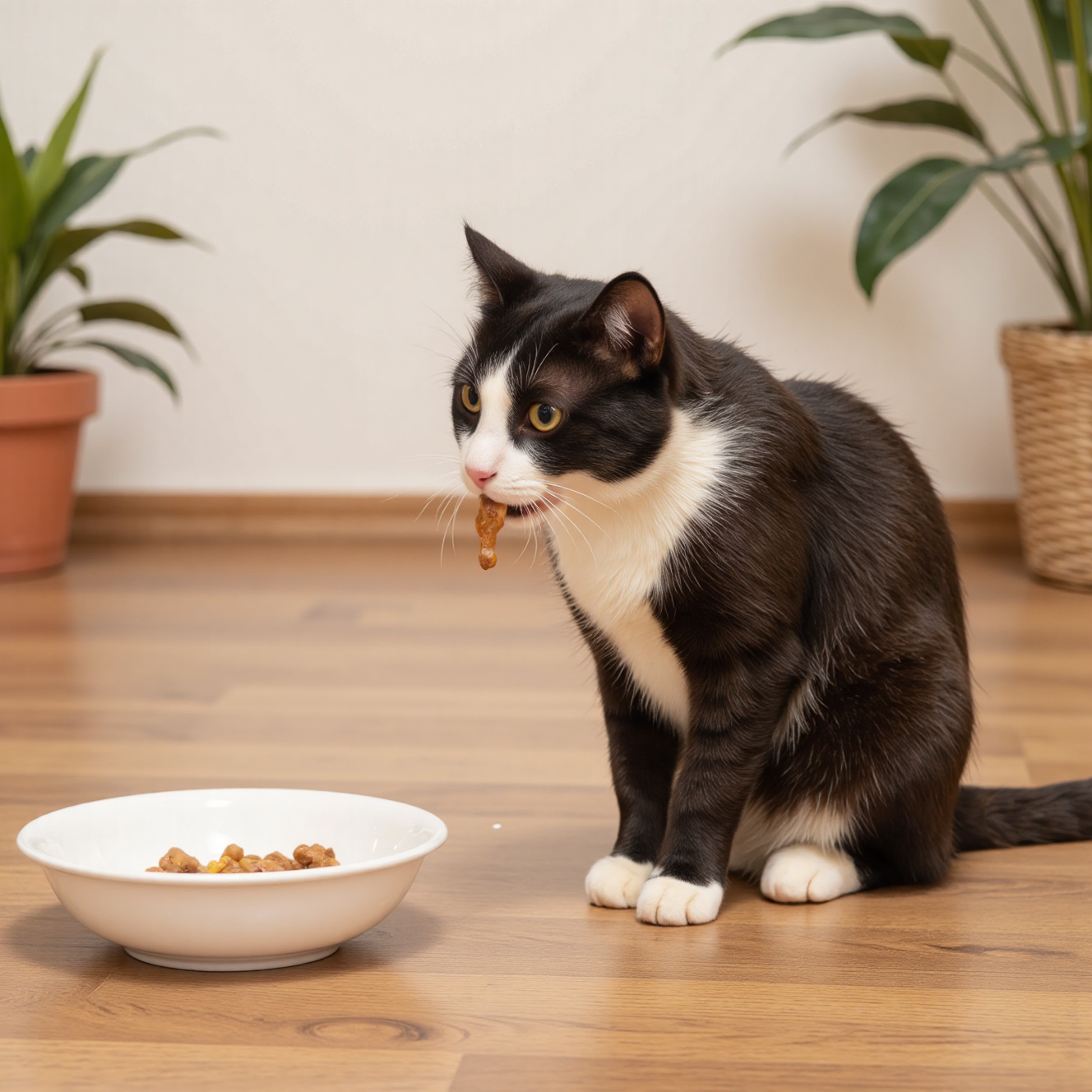 猫咪食碗中的优质湿粮罐头，高蛋白天然食材
