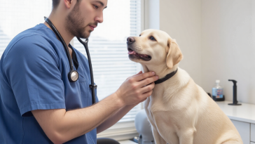 兽医用听诊器给狗狗听诊心脏杂音，犬心脏疾病检查