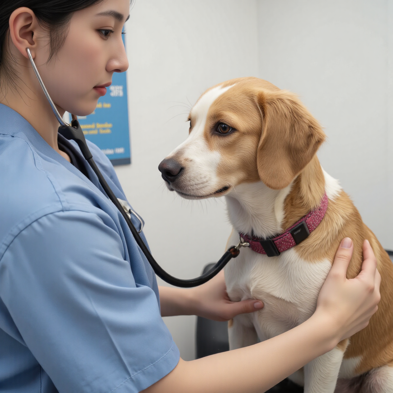 兽医用听诊器检查狗狗心脏，犬心脏病诊断检查流程