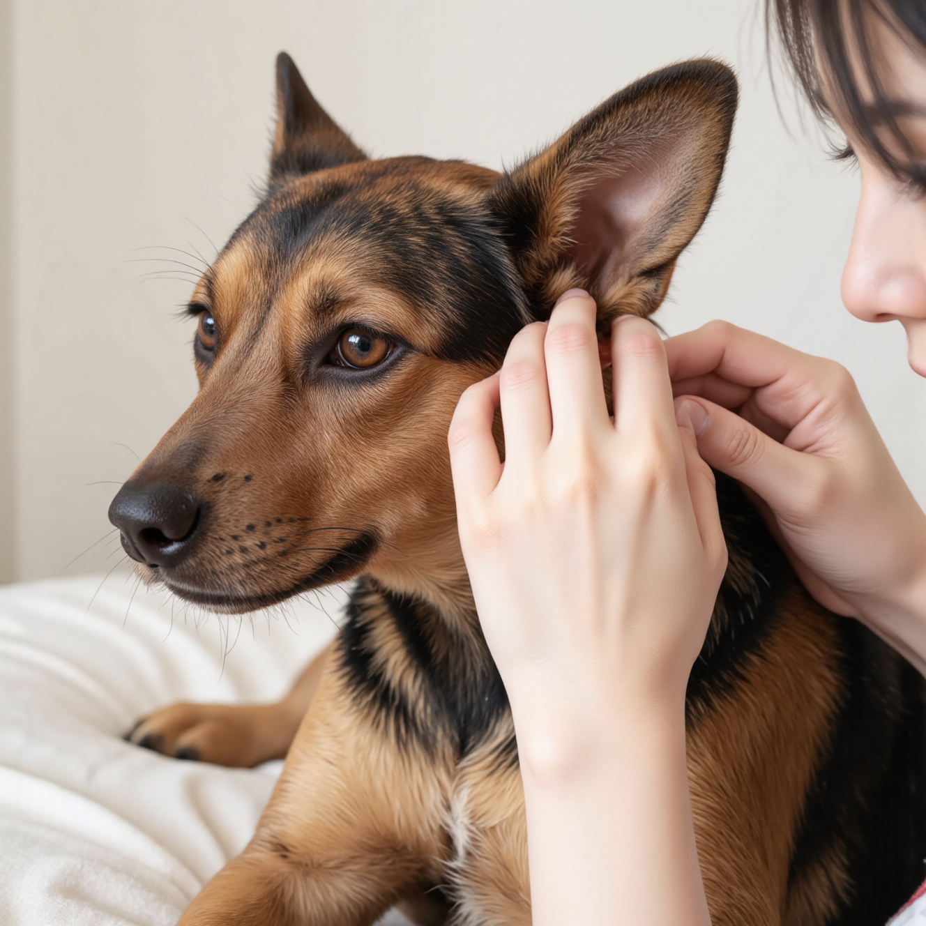 狗狗因皮肤过敏不停抓挠耳朵和腹部，犬特应性皮炎