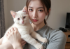 兴奋的新手猫主人第一次将猫咪抱回家，迎接新宠物