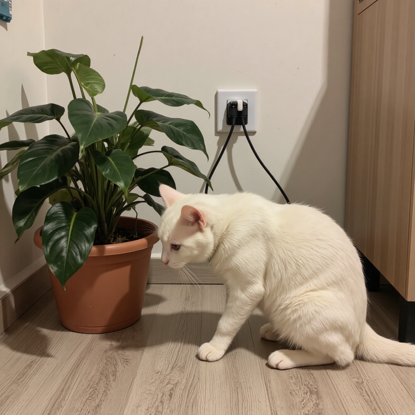 好奇猫咪接近家中有毒植物和电线等安全隐患