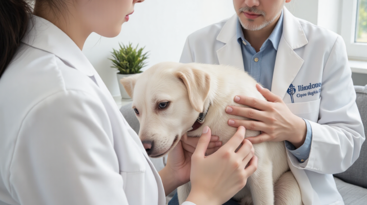 老年犬因关节疼痛行走困难，兽医检查髋关节