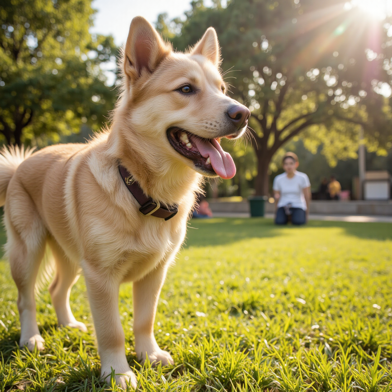 关节炎治疗后的老年犬重新活跃地在公园玩耍