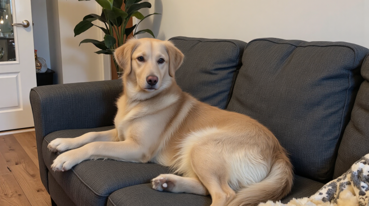 金毛犬春季换毛大量掉毛，沙发上满是狗毛