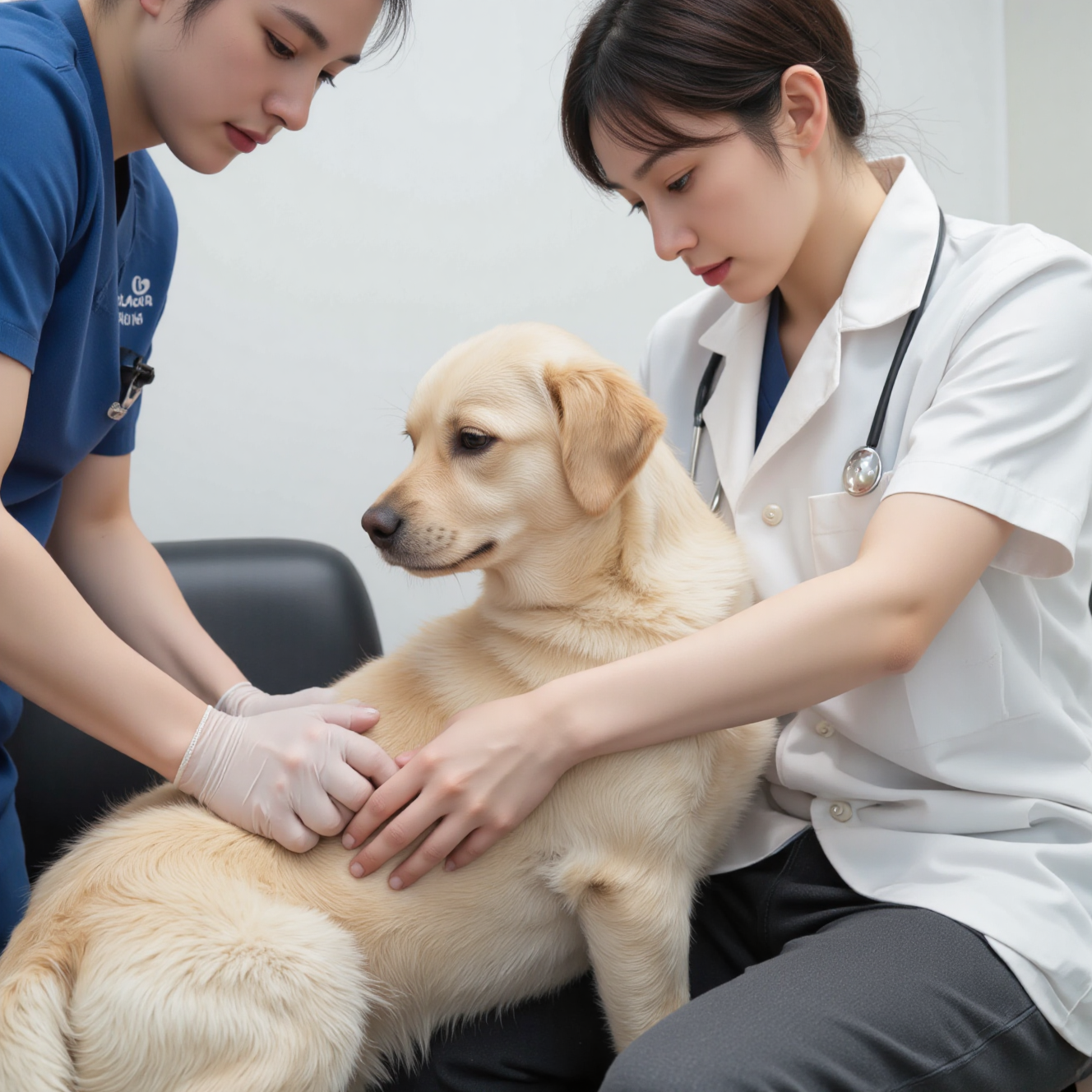 兽医为老年犬检查关节，骨关节炎诊断和治疗方案