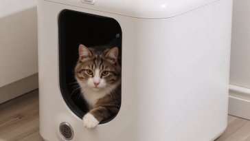现代自动清洁猫厕所旋转电动款，智能宠物用品展示